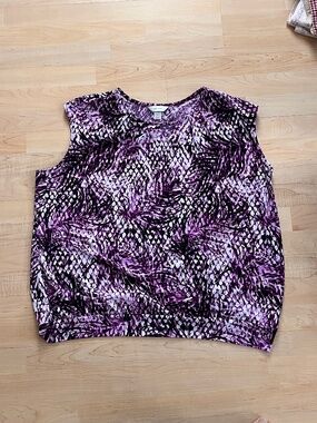 Women’s CJ Banks Purple Snakeskin Blouse Tank Top Open Shoulder 2X